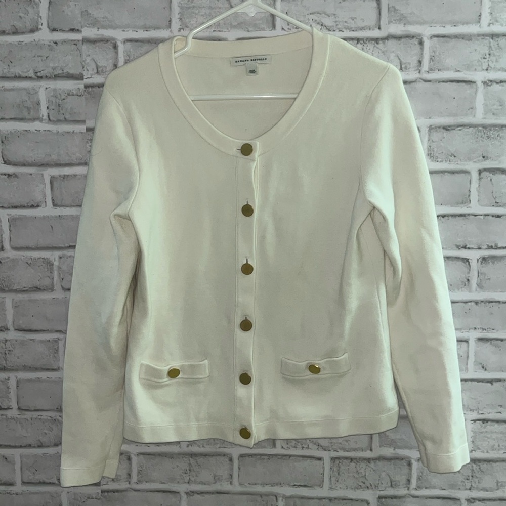 BANANA REPUBLIC - women’s medium cream, gold button cardigan